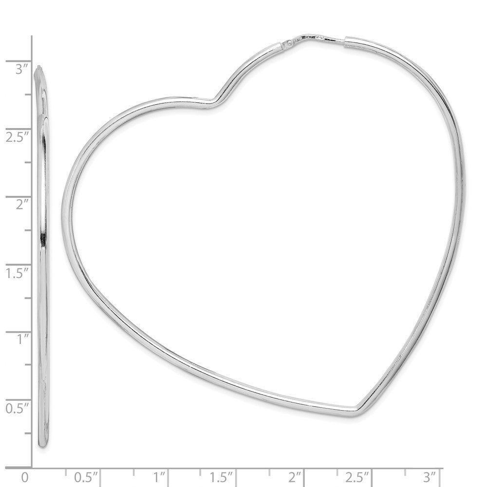 Rhodium-plated Sterling Silver 2mm Heart Hoop Earrings