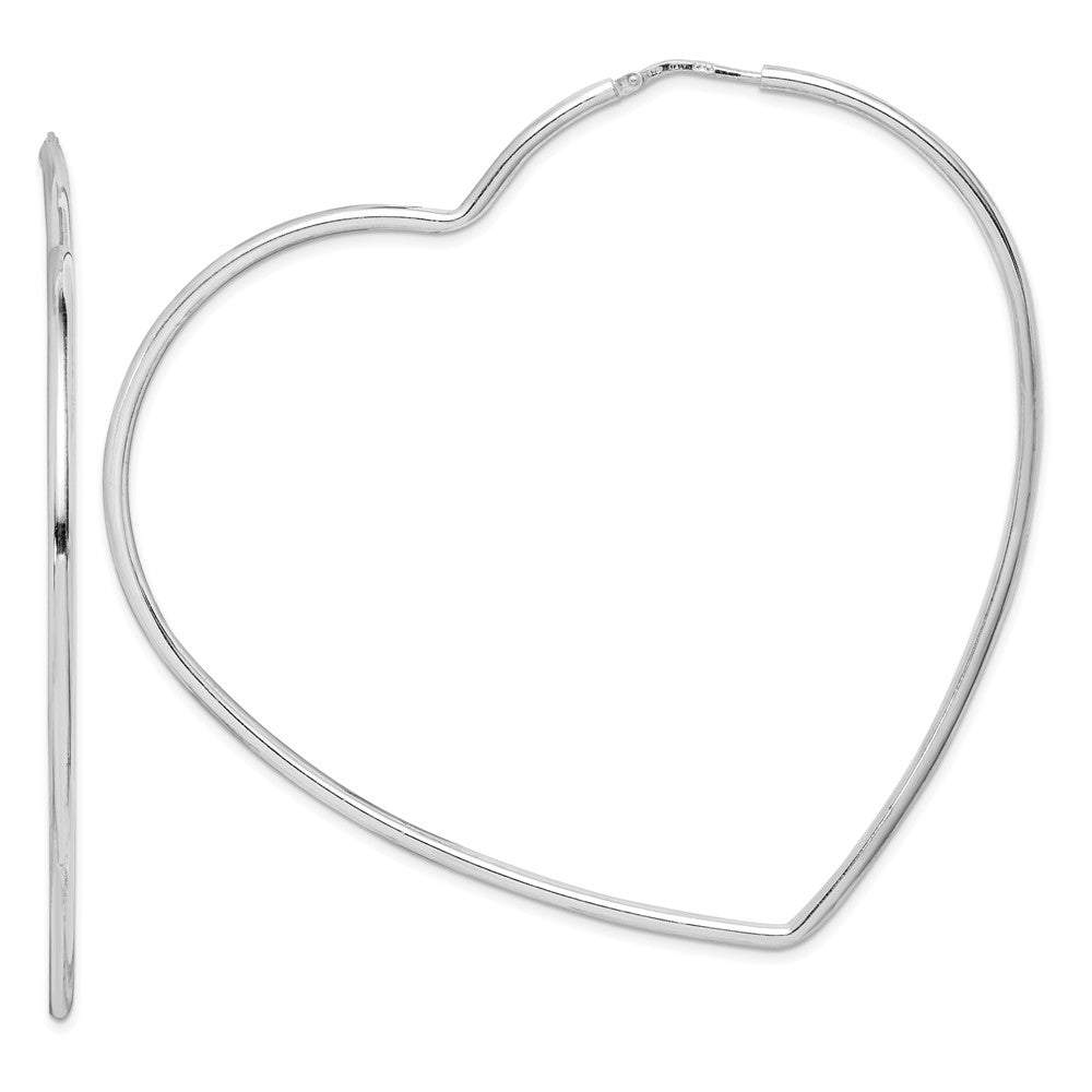 Rhodium-plated Sterling Silver 2mm Heart Hoop Earrings