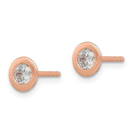 Rose Gold-plated Sterling Silver Brushed CZ Post Earrings