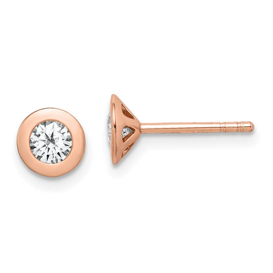 Rose Gold-plated Sterling Silver Brushed CZ Post Earrings