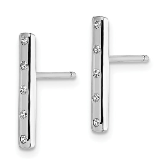 Rhodium-plated Sterling Silver CZ Bar Post Earrings