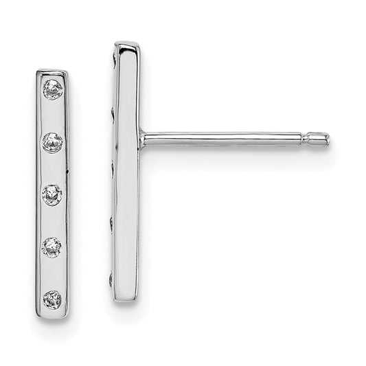 Rhodium-plated Sterling Silver CZ Bar Post Earrings