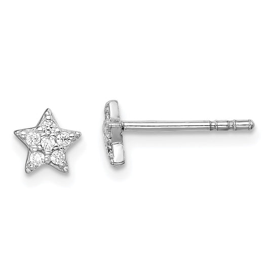 Rhodium-plated Sterling Silver CZ Star Post Earrings