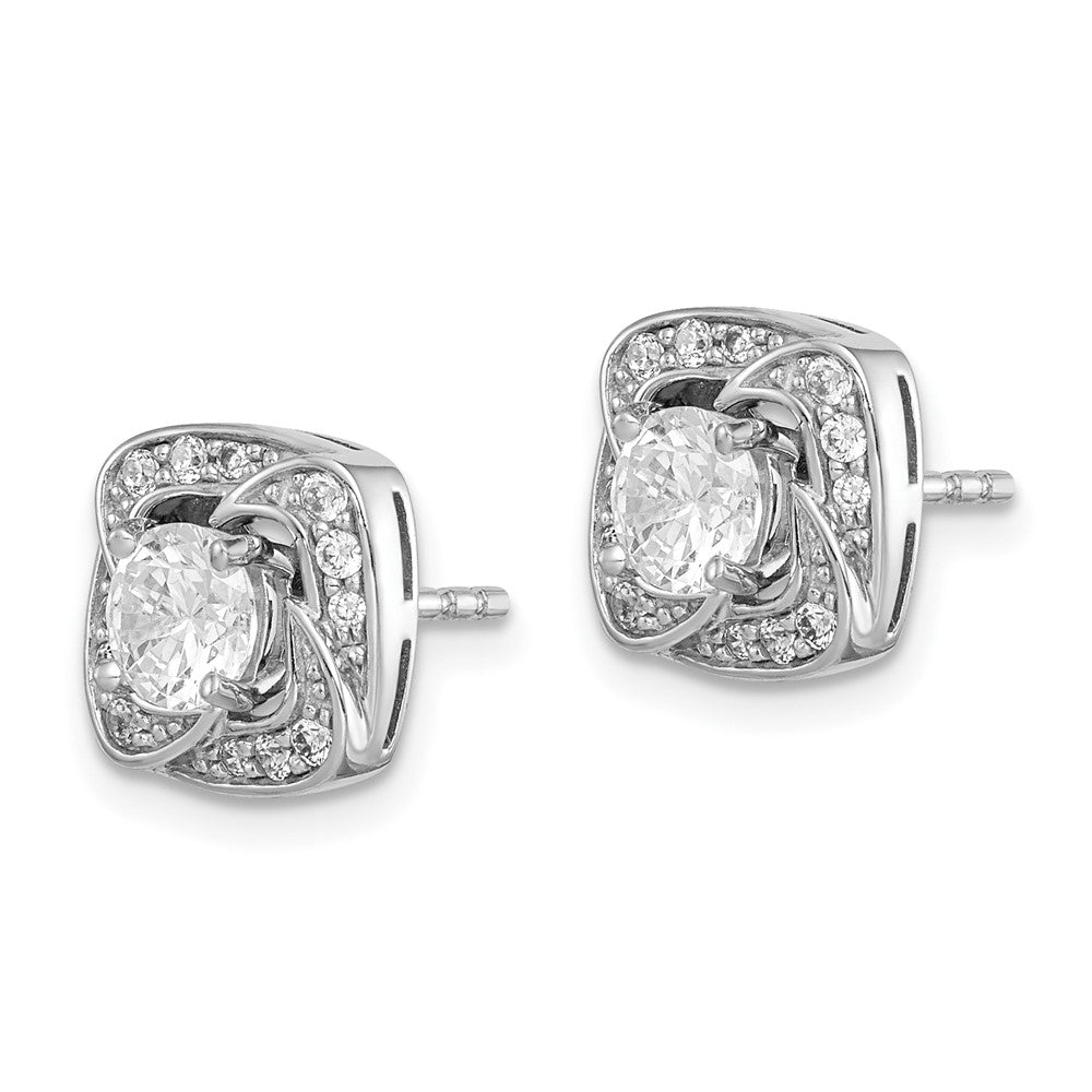 Rhodium-plated Sterling Silver 5mm Round CZ Earrings with Square Jackets