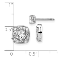 Rhodium-plated Sterling Silver 5mm Round CZ Earrings with Square Jackets