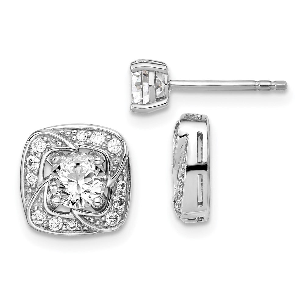 Rhodium-plated Sterling Silver 5mm Round CZ Earrings with Square Jackets