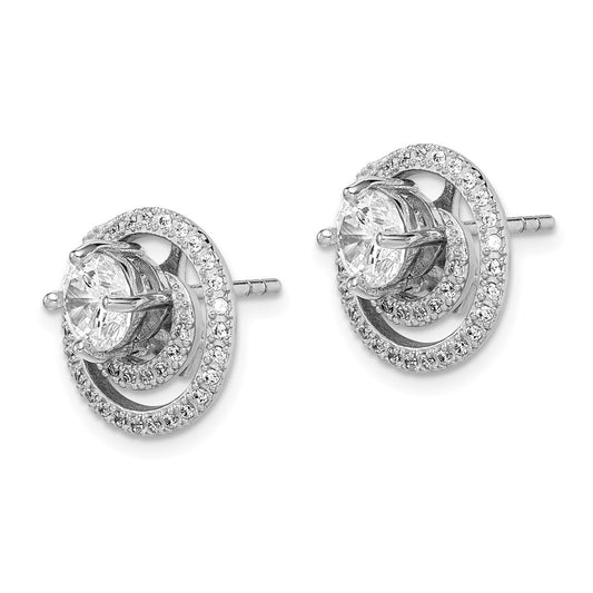 Rhodium-plated Sterling Silver 6mm Round CZ Earrings with Swirl Jackets