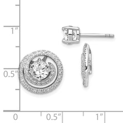 Rhodium-plated Sterling Silver 6mm Round CZ Earrings with Swirl Jackets