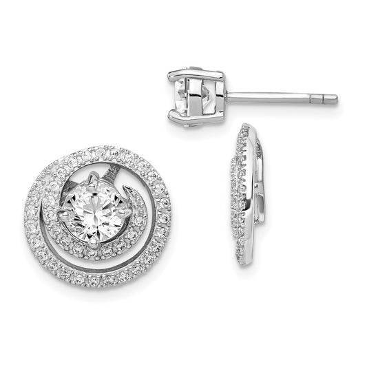 Rhodium-plated Sterling Silver 6mm Round CZ Earrings with Swirl Jackets