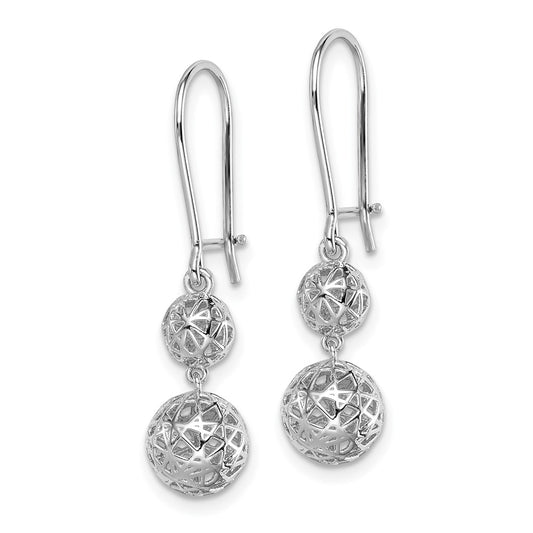 Rhodium-plated Sterling Silver Filigree Ball Dangle Earrings