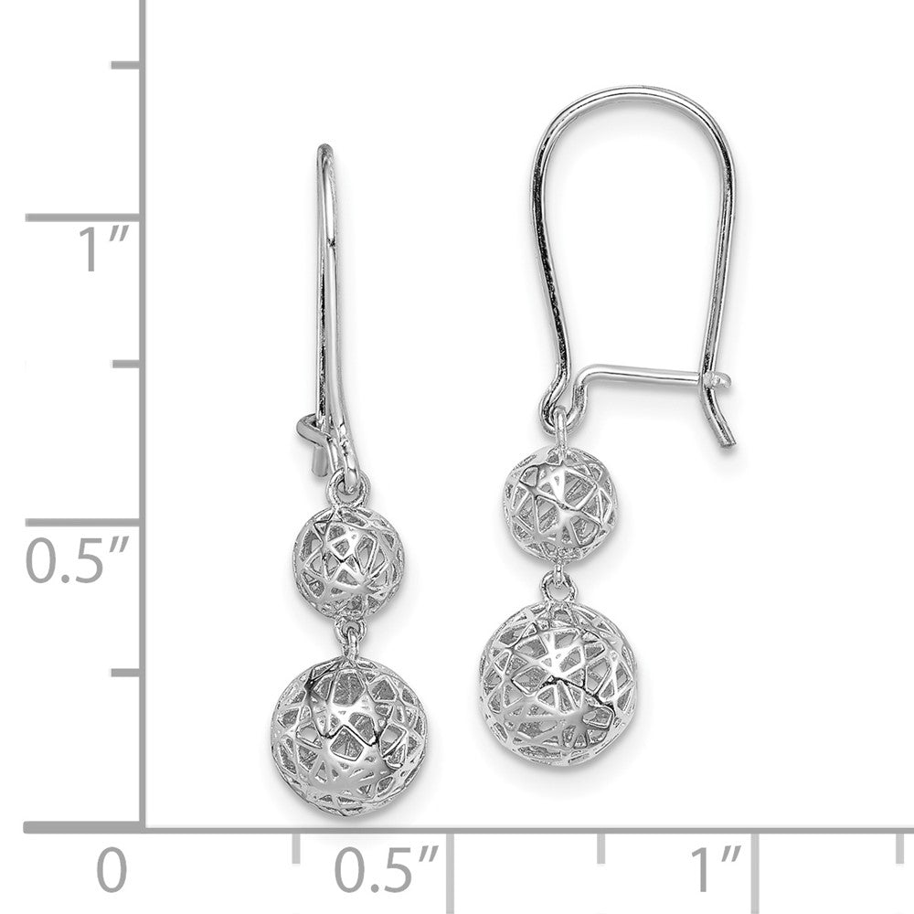 Rhodium-plated Sterling Silver Filigree Ball Dangle Earrings