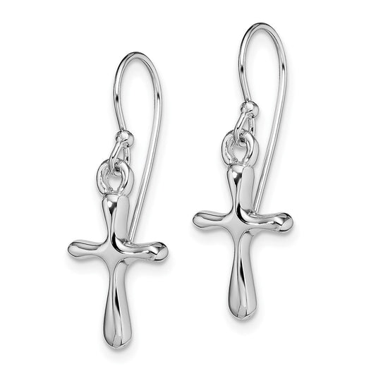 Rhodium-plated Sterling Silver Cross Dangle Earrings