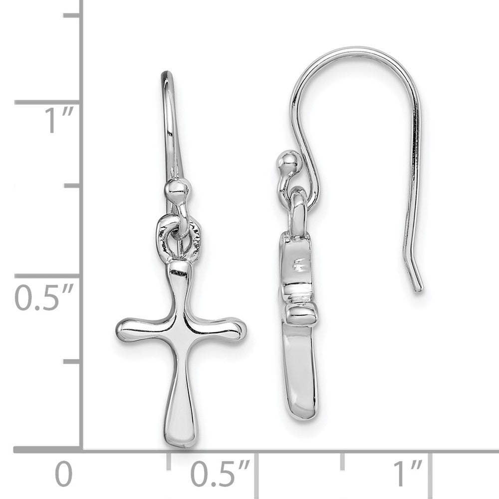 Rhodium-plated Sterling Silver Cross Dangle Earrings