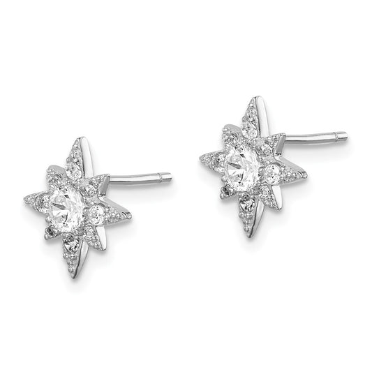 Rhodium-plated Sterling Silver CZ Star Post Earrings