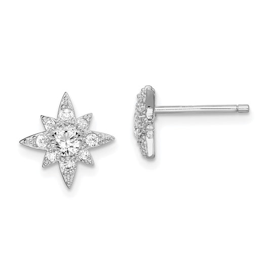 Rhodium-plated Sterling Silver CZ Star Post Earrings