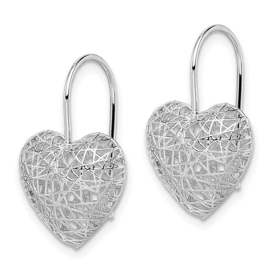 Rhodium-plated Sterling Silver Heart Dangle Earrings