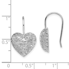 Rhodium-plated Sterling Silver Heart Dangle Earrings