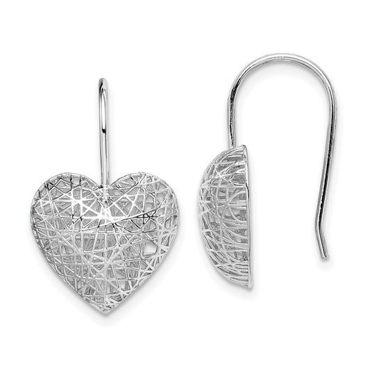 Rhodium-plated Sterling Silver Heart Dangle Earrings