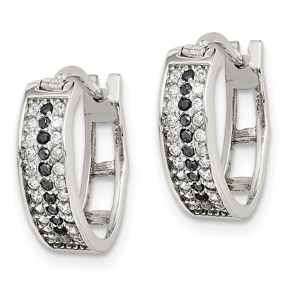 Sterling Silver Clear and Black CZ Hinged Hoop Earrings