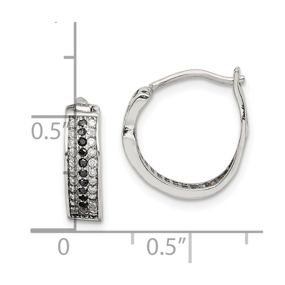 Sterling Silver Clear and Black CZ Hinged Hoop Earrings