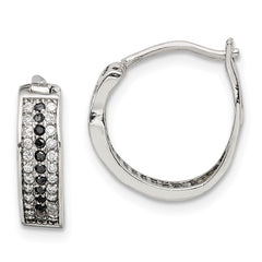 Sterling Silver Clear and Black CZ Hinged Hoop Earrings