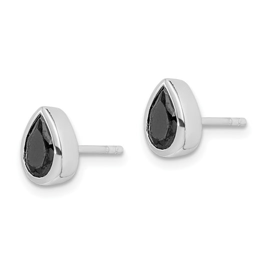 Rhodium-plated Sterling Silver Black CZ Post Earrings