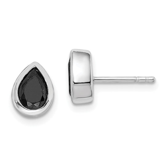 Rhodium-plated Sterling Silver Black CZ Post Earrings