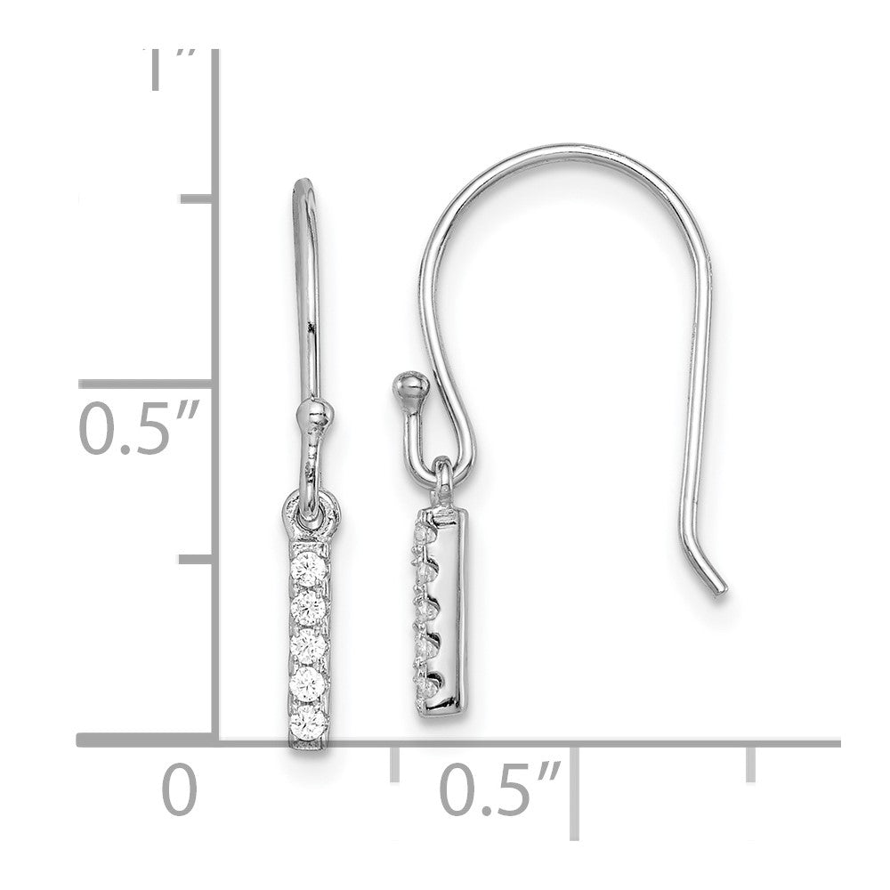 Rhodium-plated Sterling Silver CZ Bar Dangle Earrings