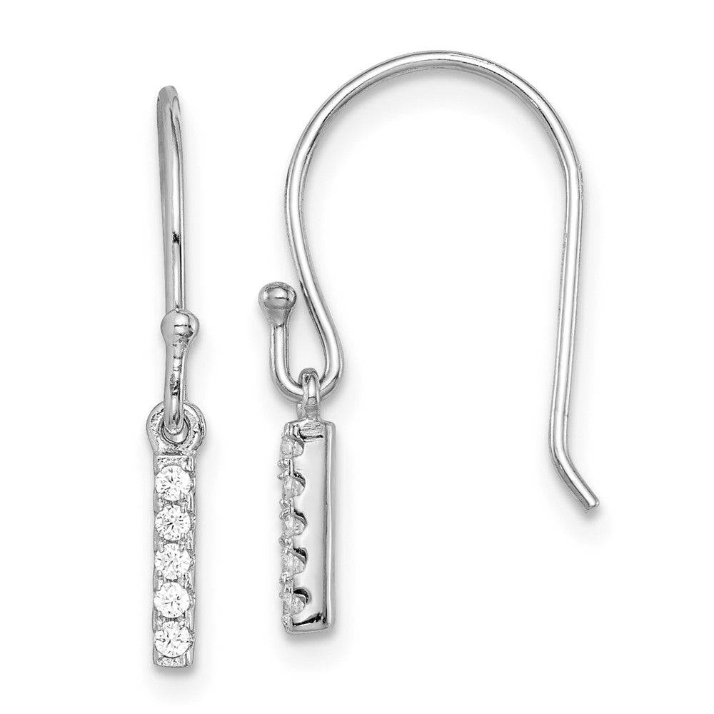 Rhodium-plated Sterling Silver CZ Bar Dangle Earrings