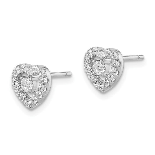 Rhodium-plated Sterling Silver CZ Heart Post Earrings