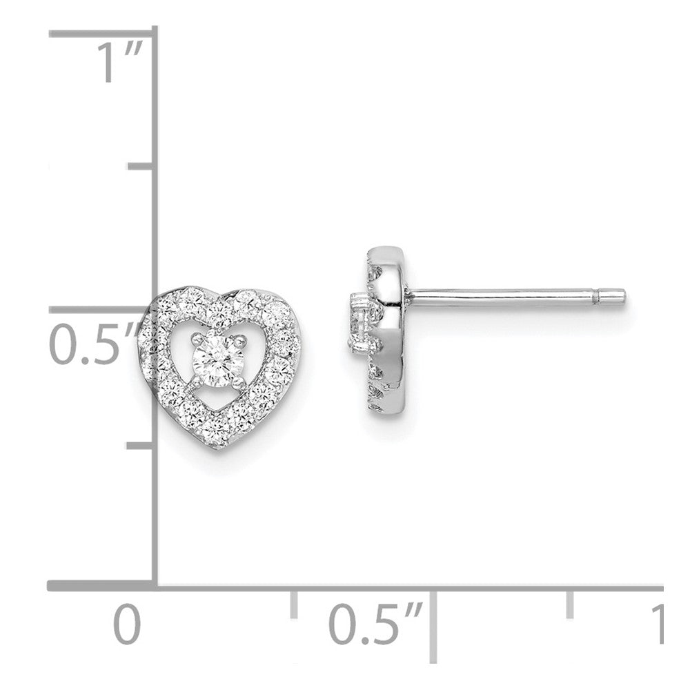 Rhodium-plated Sterling Silver CZ Heart Post Earrings