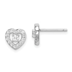 Rhodium-plated Sterling Silver CZ Heart Post Earrings