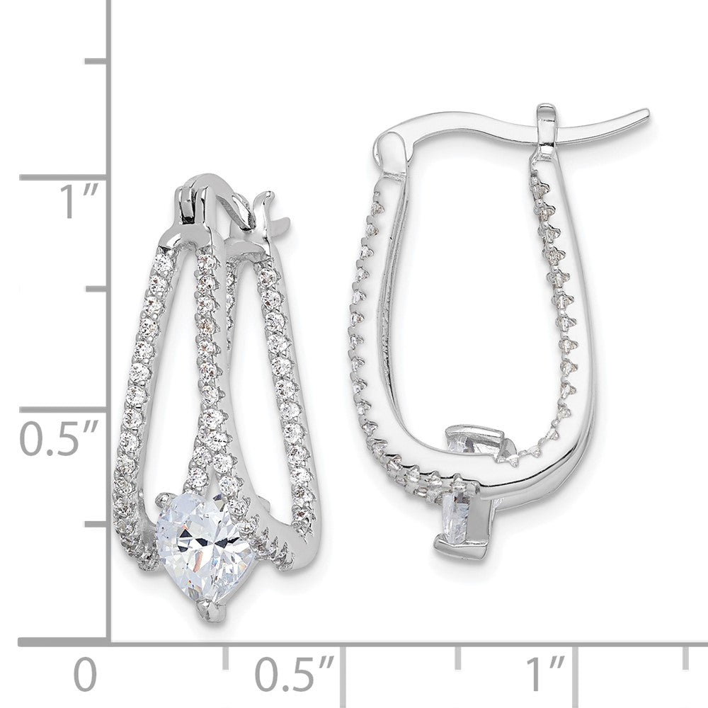 Rhodium-plated Sterling Silver Heart CZ In Out Double Hoop Earrings