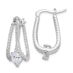 Rhodium-plated Sterling Silver Heart CZ In Out Double Hoop Earrings