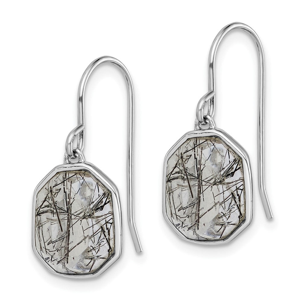 Rhodium-plated Sterling Silver Rutilated Quartz Dangle Earrings