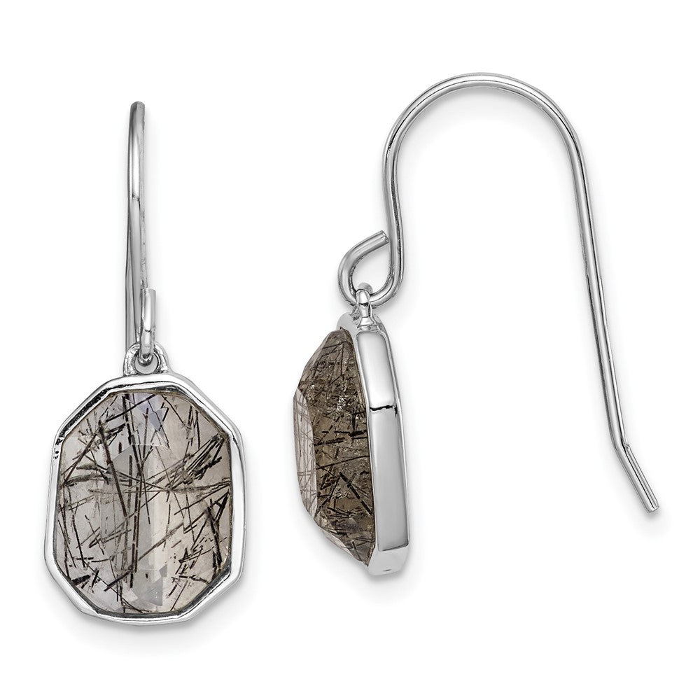 Rhodium-plated Sterling Silver Rutilated Quartz Dangle Earrings