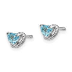 Rhodium-plated Sterling Silver Light Swiss Blue Topaz Heart Post Earrings