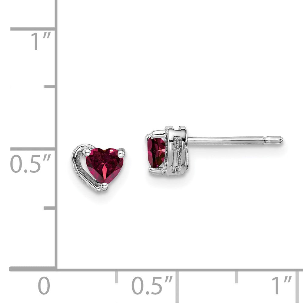 Rhodium-plated Sterling Silver Created Ruby Heart Post Earrings