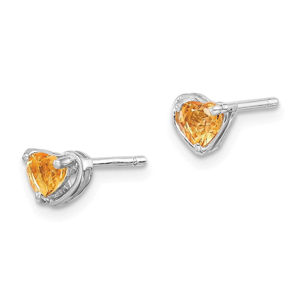 Rhodium-plated Sterling Silver Citrine Heart Post Earrings