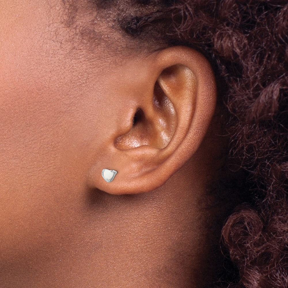 Rhodium-plated Sterling Silver Imitation Opal Heart Post Earrings