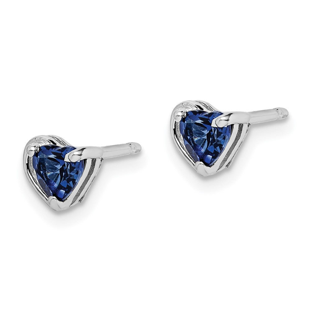 Rhodium-plated Sterling Silver Created Sapphire Heart Post Earrings