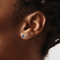 Rhodium-plated Sterling Silver Created Sapphire Heart Post Earrings