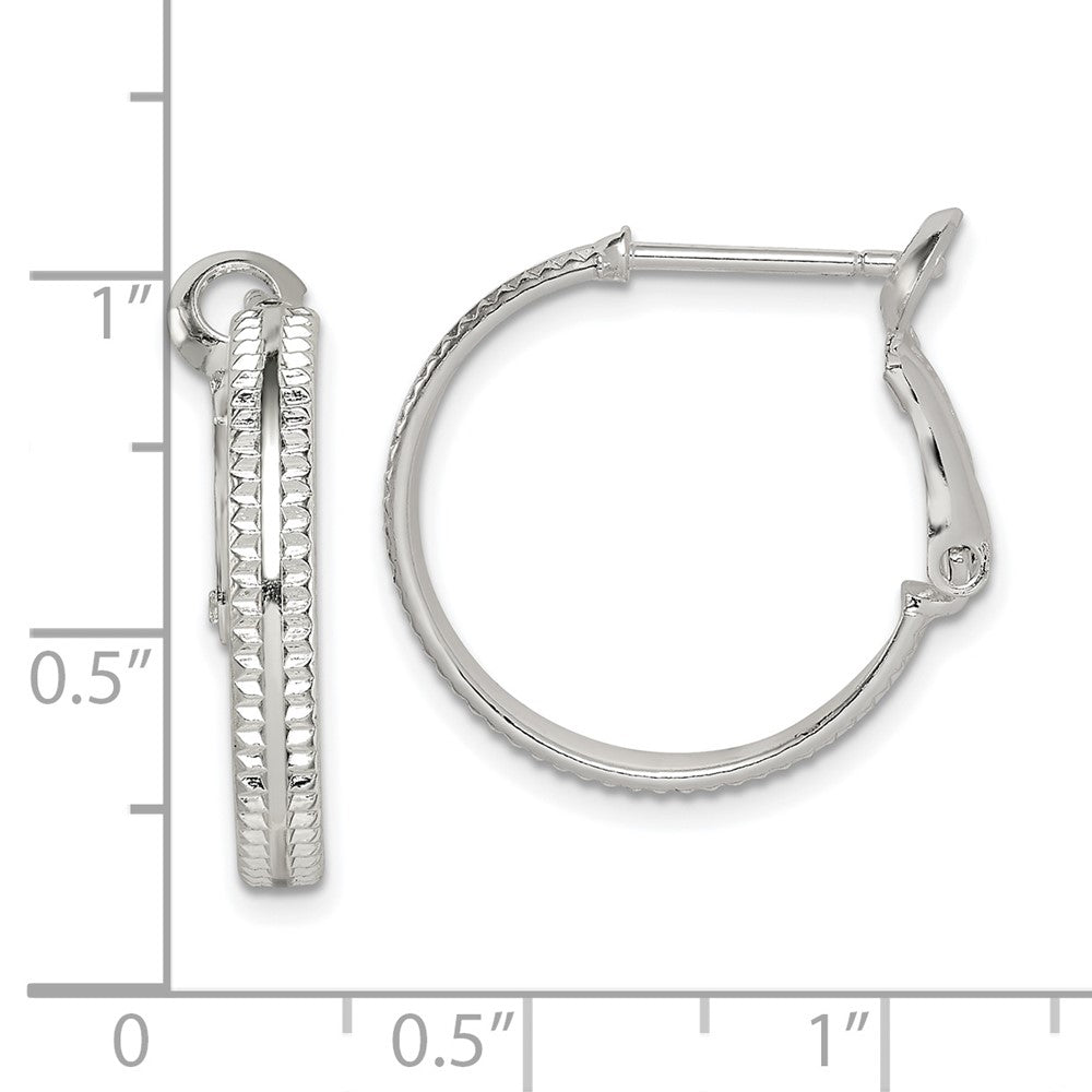 Sterling Silver Milgrain 2x20mm Omega Back Hoop Earrings