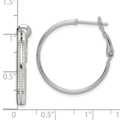 Sterling Silver Milgrain 2.25x25mm Omega Back Hoop Earrings