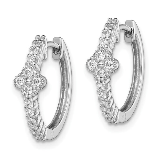 Rhodium-plated Sterling Silver CZ Hinged Hoop Earrings