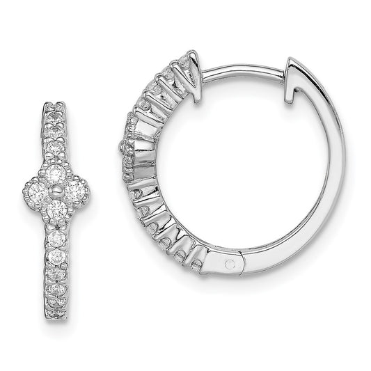 Rhodium-plated Sterling Silver CZ Hinged Hoop Earrings