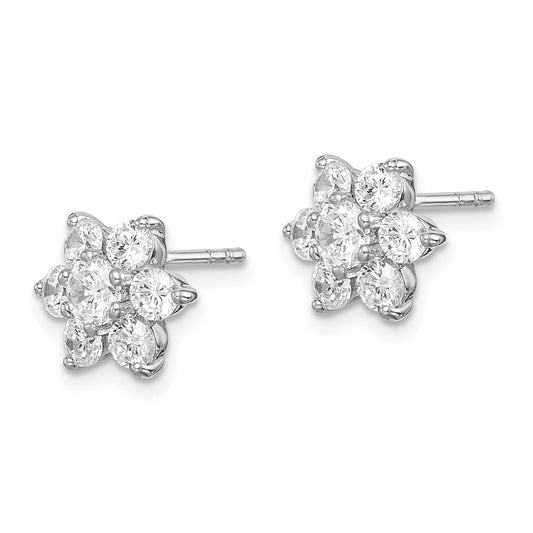 Rhodium-plated Sterling Silver CZ Post Flower Earrings