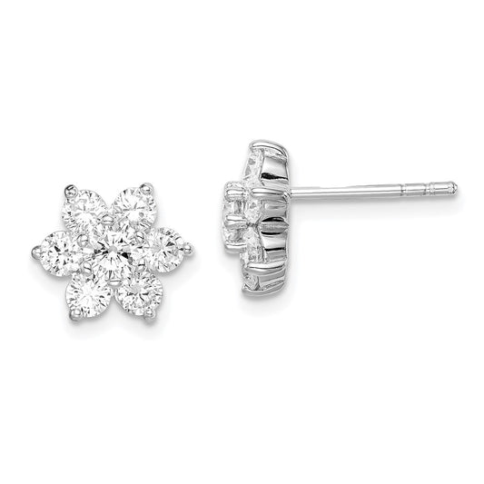 Rhodium-plated Sterling Silver CZ Post Flower Earrings