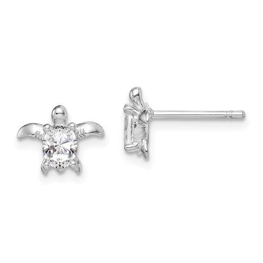 Rhodium-plated Sterling Silver CZ Turtle Post Earrings