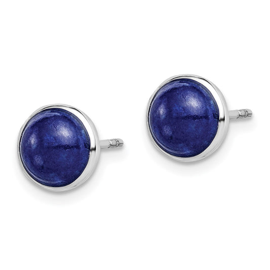 Rhodium-plated Sterling Silver 7mm Lapis Post Earrings